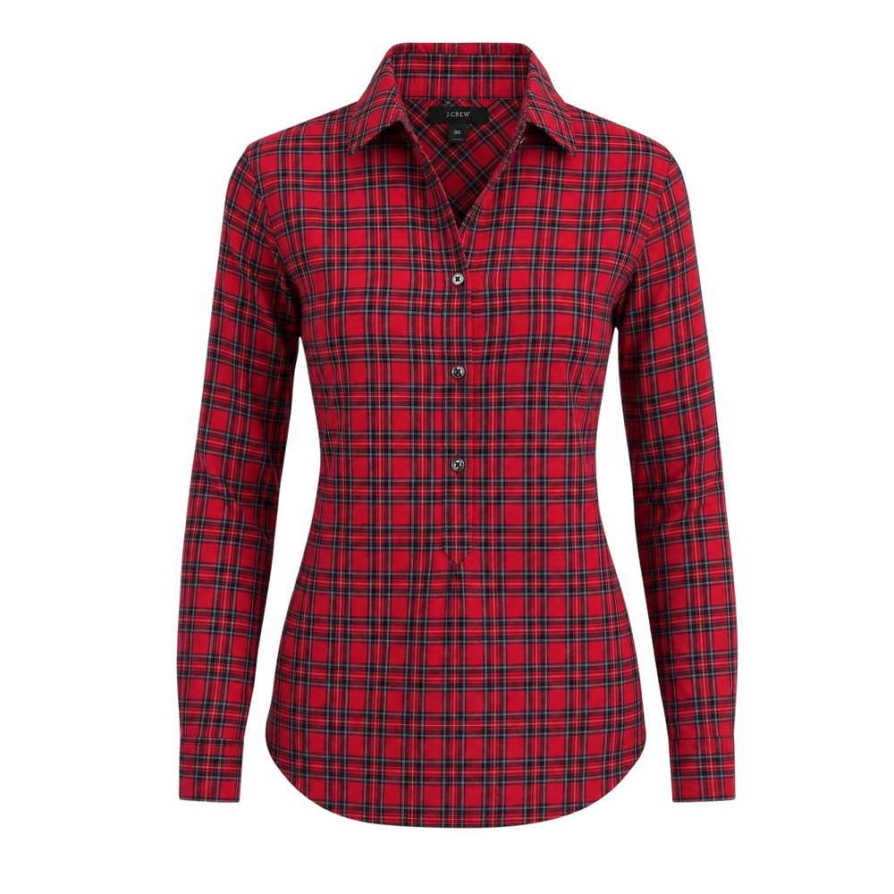 J.Crew Plaid Popover Shirt 00 Red Stewart Tartan Cotton Preppy Classic Core